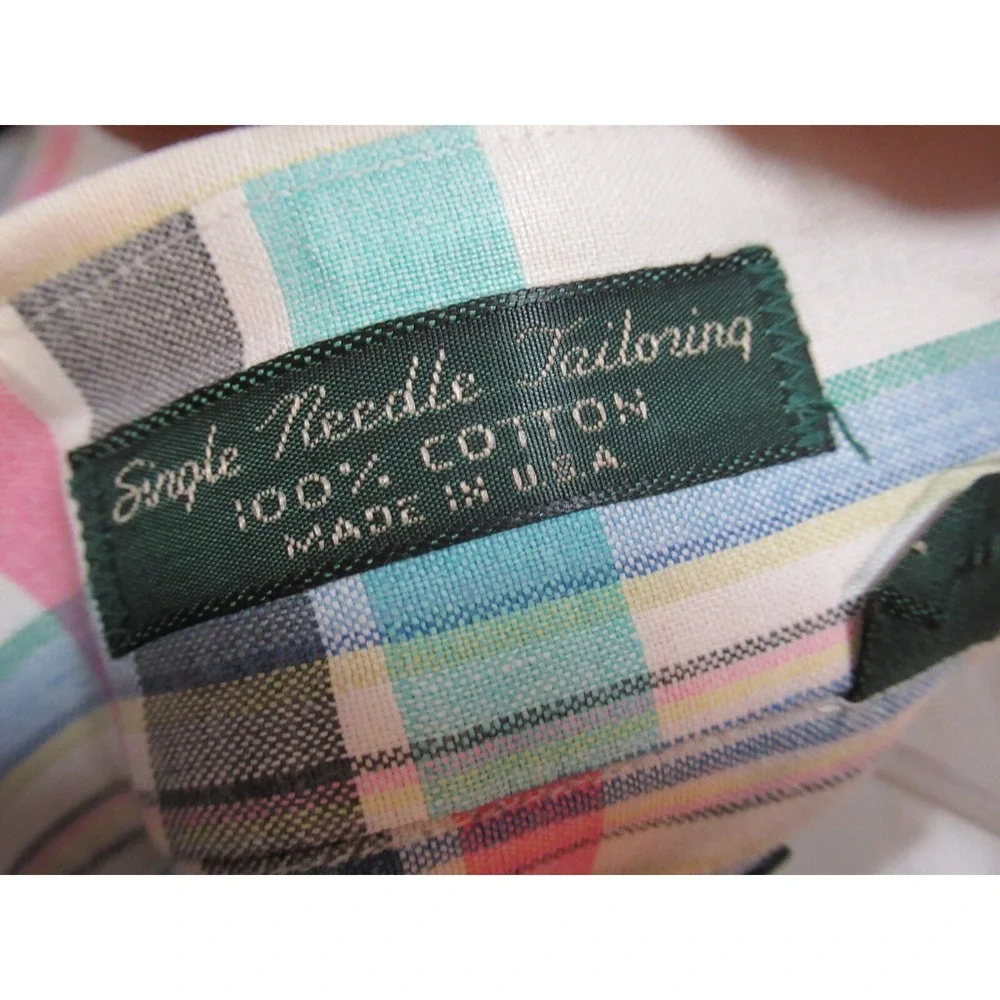 Vintage Flying Scotsman XL Made USA Short Sleeve Button Shirt plaid pink green - Picture 4 of 10